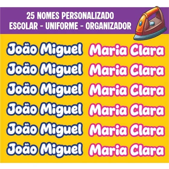 Etiqueta termocolante DTF para roupas escolar Personalizada com nome da Criança