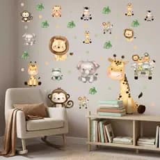 Kit de 85 Adesivos Animais Safari + Bolinhas Para papel de Parede Infantil