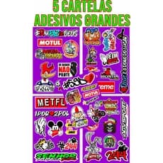 5 Cartelas Premium Adesivos Grandes, Moto, Carro, Bicicleta Alta Definição