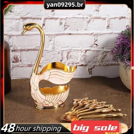 Conjunto De Colher De Sobremesa De Café Estilo Cisne Elegante-Suporte Frutas Europeu E Talheres Decorativos Para Jantar