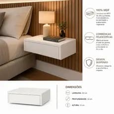 Mesa de Cabeceira Suspensa com Gaveta 32x30cm Moderna Nicho Criado Mudo