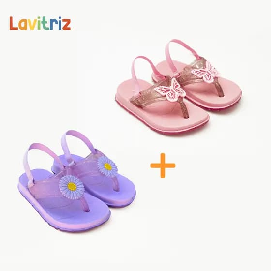 Kit 2 Chinelos Com Elástico Atrás Infantil Feminino Meninas Confortável e Seguro 3 Cores