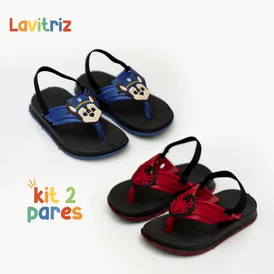 Kit 2 Chinelos Dedo Infantil Masculino Com Elástico Atrás 3 Modelos Confortável e Seguro