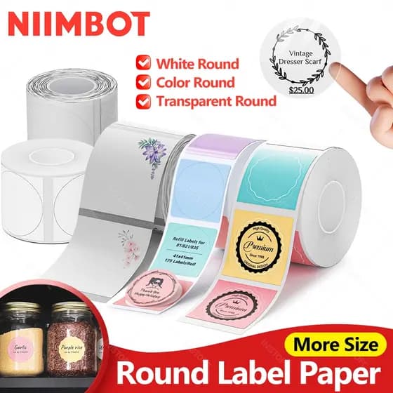 NIIMBOT Papel de Etiqueta Redonda para Impressora de Etiquetas NIIMBOT B1, B21, B31, B3S