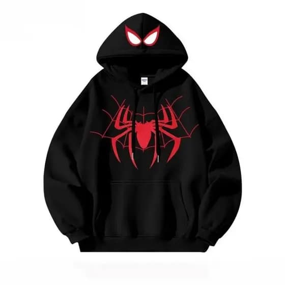 Moletom com Capuz de Aranha Bordado com Zíper Branco Esportivo Manga Longa Moda Casal Blusa De Frio
