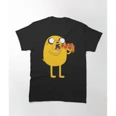 Camisa Camiseta Básica Casual De Algodão Unissex Hora De Aventura Jack Comendo Pizza