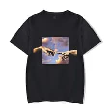 Camiseta Básica Masculina Unissex Algodão A Criação De Adão Mãos De Algodão