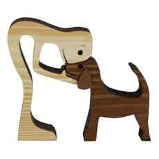 Escultura Boneco Madeira Cachorro Pet Cão Kit 2 Peças Decoração Sala Quarto Presente Criativo