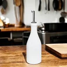 Galheteiro Porcelana 350ml Porta Azeite Vinagre Óleo Bico Dosador Inox Mesa Cozinha 1° Linha