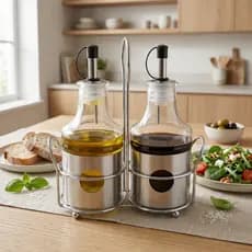 Galheteiro Vidro 200ml com Suporte Metal Azeite Vinagre Cozinha Mesa Posta Elegante Presente Restaurante