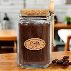 Pote Hermético Vidro para Café 650g Tampa Rolha Cortiça com Colher Madeira Cozinha Organizada