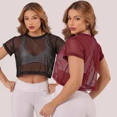 Kit 2 Cropped Feninimo de Academia de Tule Blusa de Malhar