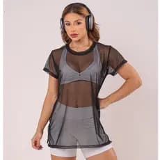 Blusa de Tule Feminina Fitness Camisão Roupa de Academia e Treino Feminino Fashion
