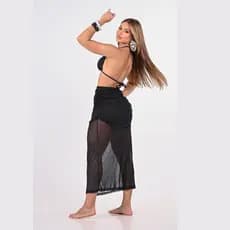 Saia Longa Saída de Praia Feminina Drapeada em Tule Transparente Moda Praia Verão