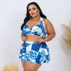 Conjunto Biquíni com Saia Embutida Plus Size - Amarração Lateral – Sutiã de Bojo Fixo e Alças 5 Formas de Amarração