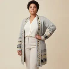 Cardigã Casaco Deusa Elegante com  Detalhes e Inspiração. Grecia Antiga Plus Size Alongado Veste os Tamanhos 46, 48 e 50