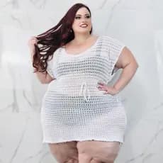 Saida de Praia  Manga Tricot PLus Size Curta -  Gola U-  Tamanho G3- Veste  54 56 60