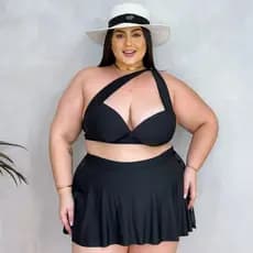 Biquine de Saia  Feminino Plus Size 3 em 1 Com Calcinha+Sutiã+Saia Moda Praia veste 46 ao 60