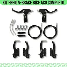 Kit Freio V-Brake Bike Bicicleta Aço Preto Completo Com Manete Vbrakes Sapatas Cabos e Conduítes