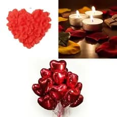 100 Pétalas + 4 Balão Coração + 6 Velas Rechaud - Kit Casamento Noivado Festa