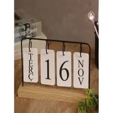 Calendário ingles  de Mesa Aramado Madeira com Placas Preto Decorativo Permanente