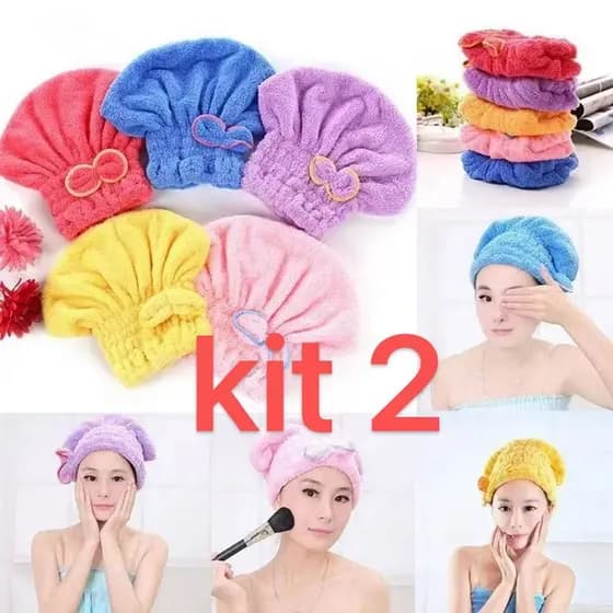 KIT2 Touca para seca cabelo Mágica Touca de Banho Absorvente Toalha de Microfibra