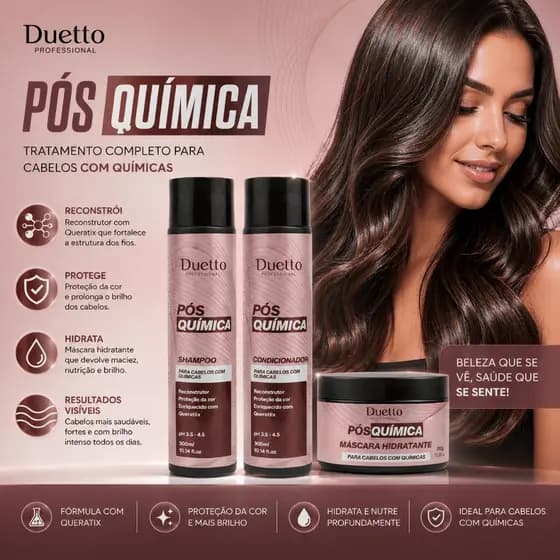 Kit Hidratação Home Care Shampoo + Condicionador + Máscara Pós Química Duetto Professional 300g