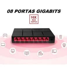 Switch 8 Portas Rj45 Gigabit Rede 10/100/1000mbps Hub Xbox Mercusys ms108g fonte Bivolt Automática