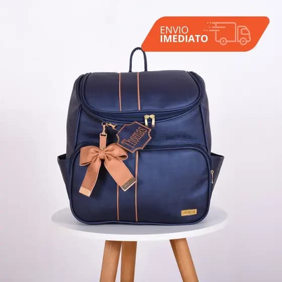 Mochila Maternidade 2 em 1 New York Marinho/Bronze - Belaa Baby