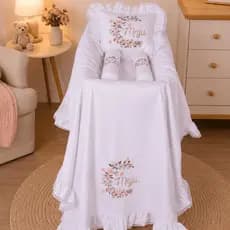 Kit Leito Maternidade Algodão Personalizado Cecília Branco - 03 Peças
