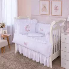 Kit Berço Personalizado Menina Cecília Branco/Floral - 08 Peças