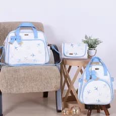 Kit Bolsa Maternidade Aviãozinho Off/Azul - 03 Peças