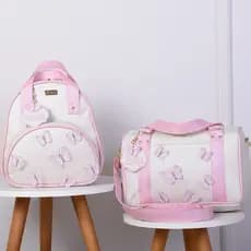 Kit Bolsa Maternidade Menina Celina Borboletas Pérola/Rosa - 02 Peças
