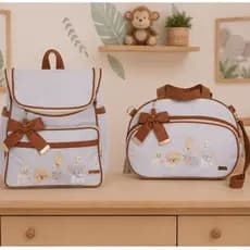 Kit Bolsa Maternidade Linho Safári Luxo Mochila Bolsa Passeio - 02 Peças