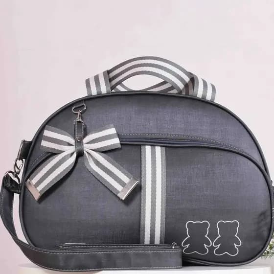Bolsa Maternidade Menina Luxo Listras Cinza Grafite - Belaa Baby