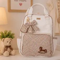 Mochila Multifuncional Maternidade Menina Menino Passeio Off/Xadrez Personalizado Informar Inicial - 01 Peça