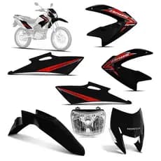 Kit Carenagem Completo + Farol Bloco Óptico Nxr Bros 150 Preta Ks Es Esd 2009 A 2012 Com Adesivos