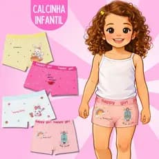 Kit 10, 8 ,5 ou 3 Calcinhas Boxer Infantil 2 a 10 Anos Premium Macio e Respirável