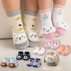 Kit 9, 6 ou 3 Pares de Meias para Bebê Menino ou Menina com Chocalho e Pelúcia Antiderrapante Macia e Confortável 0-24 M