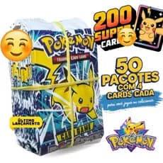 Kit 50 Pacotinhos Pokeball com 200 Cards Cartas Pokémon – Cartinhas Colecionáveis Infantil Diversão