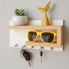 Porta Chaves Com Prateleiras Para Parede em MDF Branco e Cru