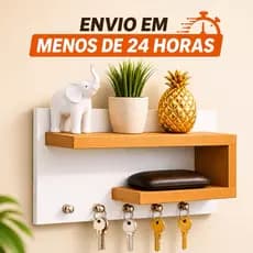 Porta Chaves com Prateleiras para Oculos e Carteira Mdf