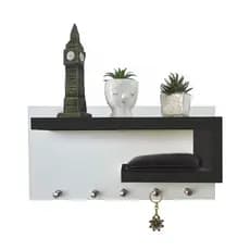 Porta Chaves de Parede Com Prateleiras e Ganchos de MDF Branco e Preto