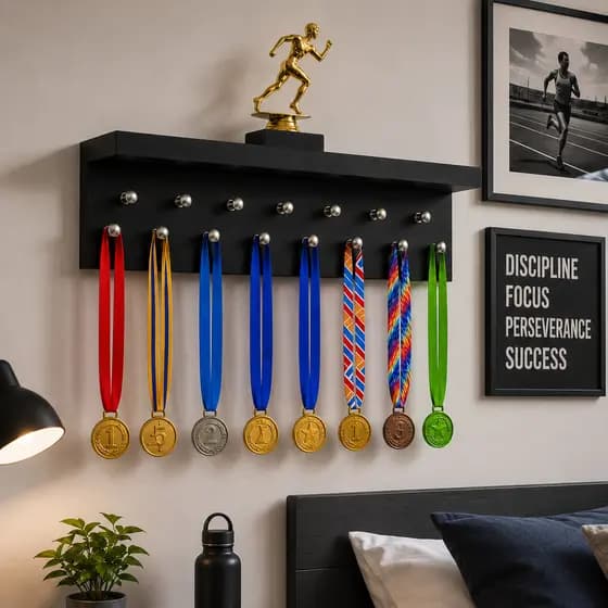 Expositor Suporte Para Medalhas MDF Com 15 Ganchos Organizador Para 30 Medalhas