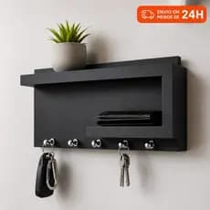 Porta Chaves Prateleira Decoração MDF Preto
