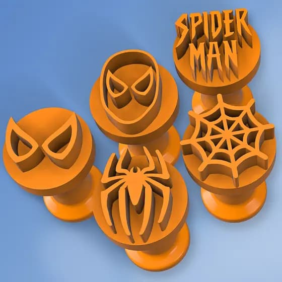 Kit Carimbos Brigadeiros Docinhos Molde Festa Confeitaria - Homem Aranha Spider Man Teia - 5pçs