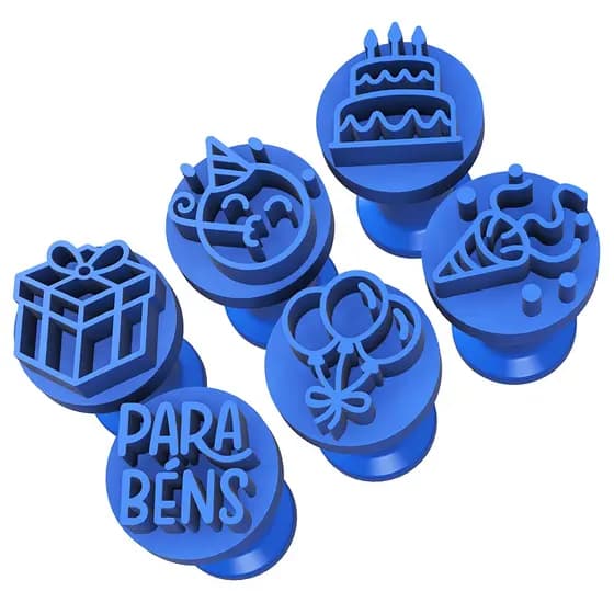 Kit Carimbos Brigadeiros Docinhos Molde Festa Confeitaria - ANIVERSÁRIO 2 NIVER - Bolo - Balão - Parabéns  - 6pçs