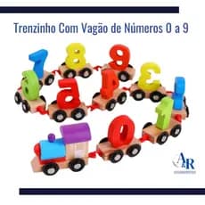 Trenzinho Com Vagão de Números 0 a 9 em Madeira Brinquedo Pedagógico Educativo