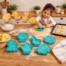 Cortador e Modelador Biscoito Cookie+Carimbo Molde Biscoito Kit Infantil Animais Cozinha Fácil Uso