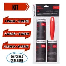 Kit Rolo Rolinho Tira Pelos Roupa Sofá Adesivo + Refil Powermaid 90 a 270 folhas